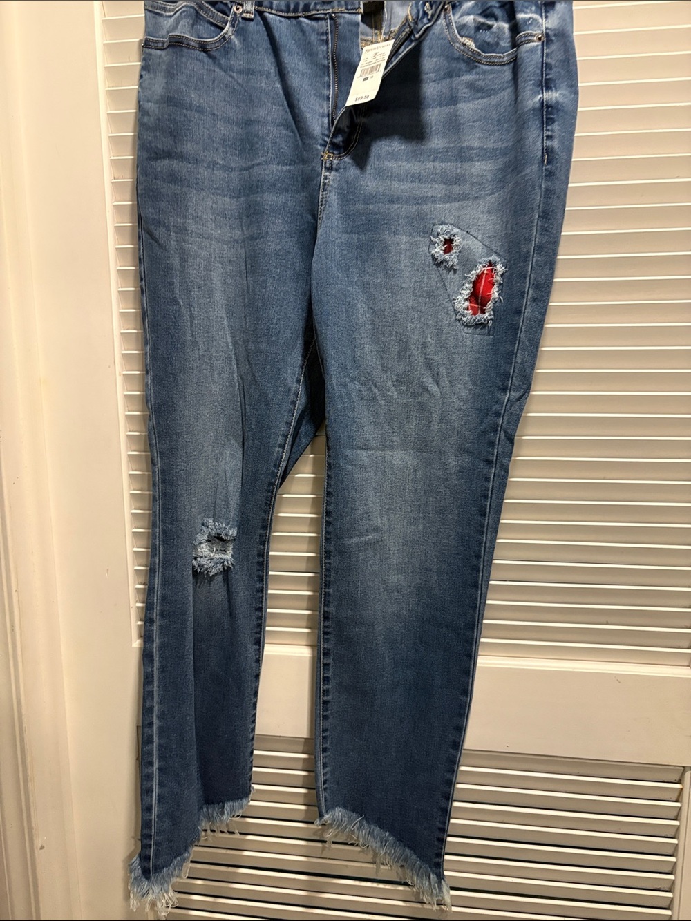 Ashley Stewart Blue Distressed Skinny Jeans with Frayed Hem